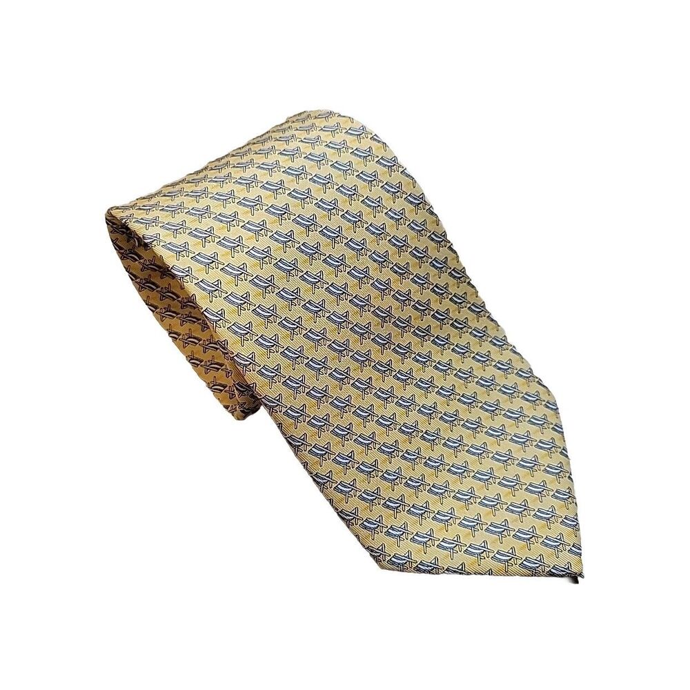 Vineyard Vines Men's Yellow Beach Chair Fun Print Silk Tie Necktie Preppy 61"x4"
